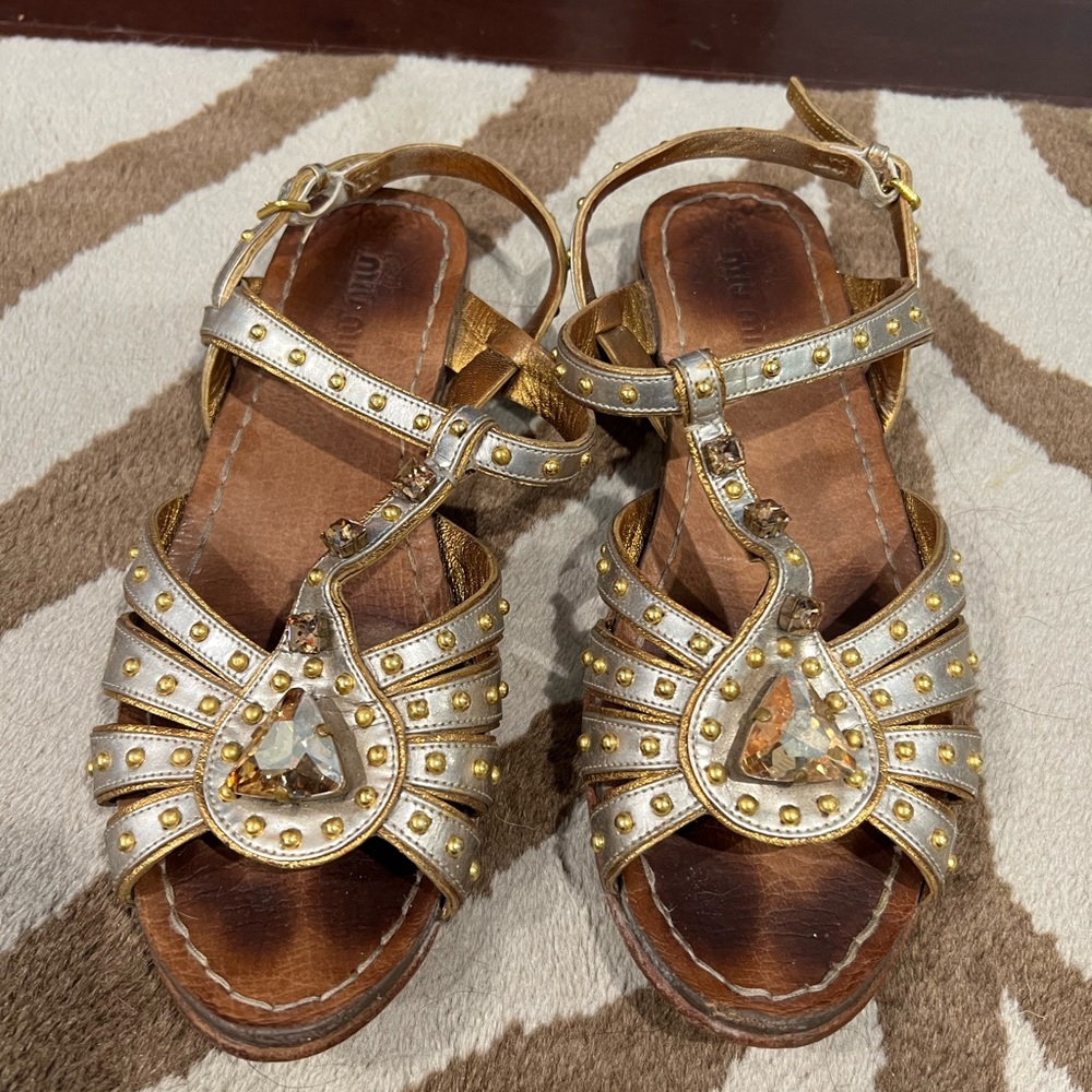 Miu Miu Gold Gladiator Sandals